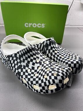Crocs Classic Warped Checker Clog 211007-103 Black White Men's Size 10 Or 12 W